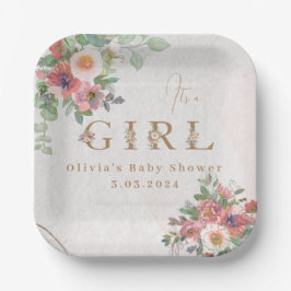 Plato De Papel Placa de papel de ducha Floral para niñas