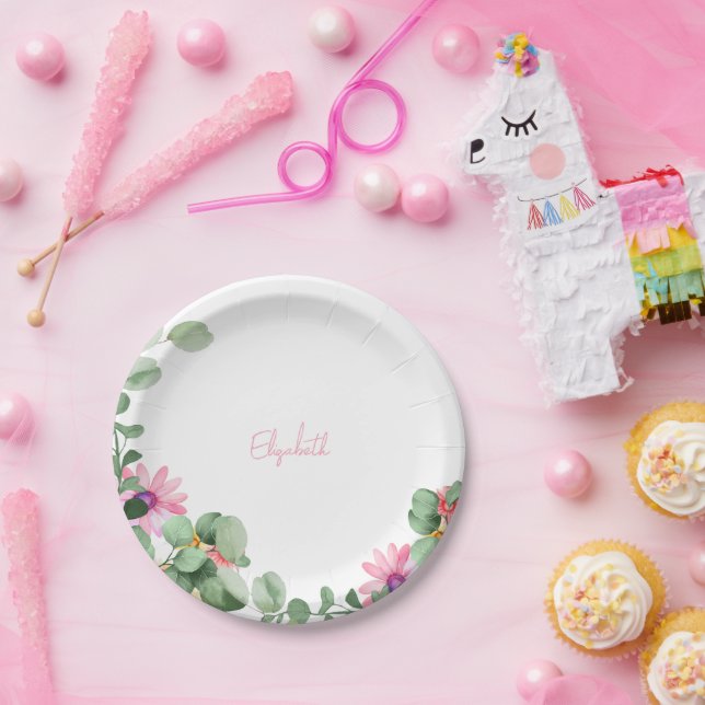 Plato De Papel Placa de papel de ducha personalizada con flores r (Fiesta)