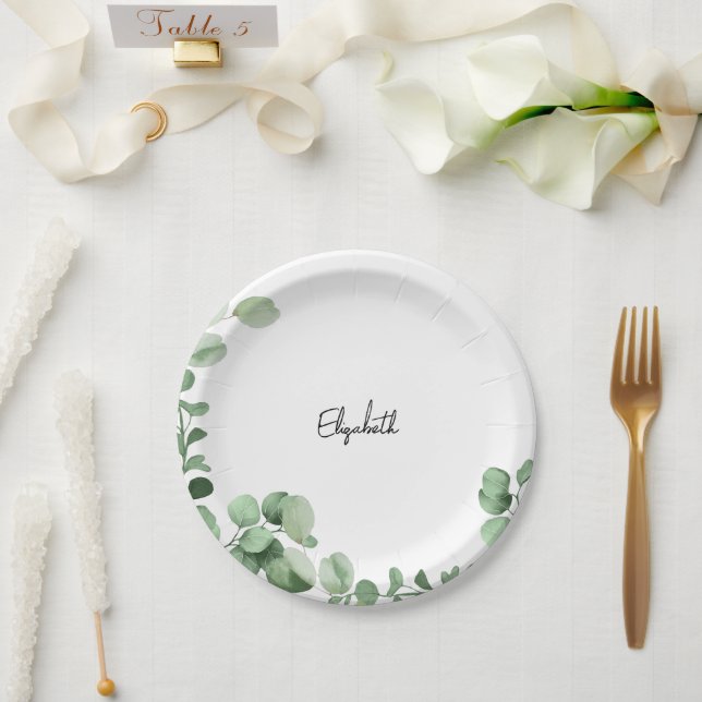 Plato De Papel Placa de papel de ducha personalizada para eucalip (Boda)