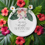 Plato De Papel Placa de papel de ducha tropical monostera<br><div class="desc">Placa Tropical Monstera Bridal Ducha Papel. Elementos coincidentes disponibles. Vea la colección completa aquí: https://www.zazzle.com/collections/watercolor_tropical_flowers_and_leaves-119671500108864210</div>