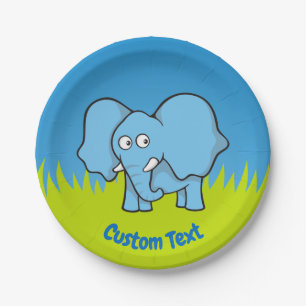 Plato De Papel Placa de papel de elefante azul personalizado