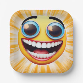 Plato De Papel Placa de papel de Emoji de sonrisa brillante