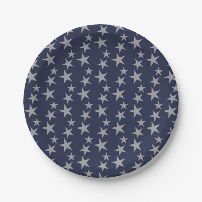 Plato De Papel Placa de papel de estrellas celestes azules y plat (Anverso)