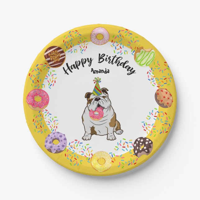 Plato De Papel Placa de papel de fiesta de cumpleaños de Bulldog (Anverso)