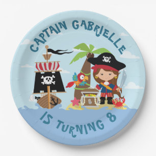 Plato De Papel Placa de papel de Fiesta pirata de Chica lindo