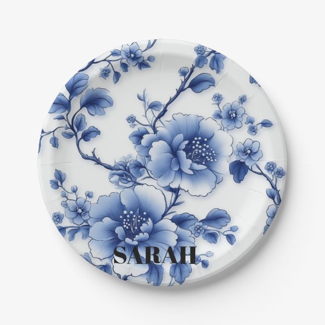 Plato De Papel Placa de papel de flor azul (Anverso)