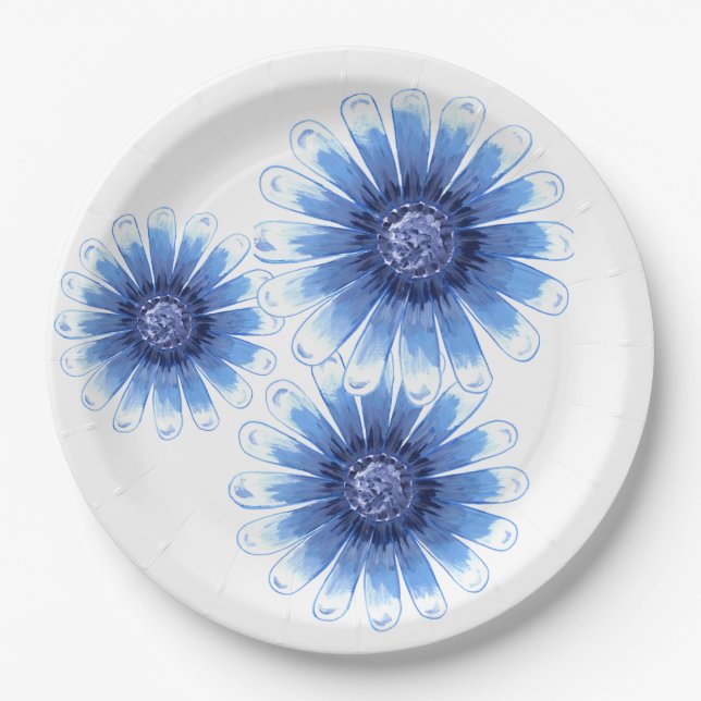 Plato De Papel Placa de papel de flores Blue Daisy 3 (Anverso)