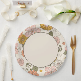 Plato De Papel Placa de papel de flores retro