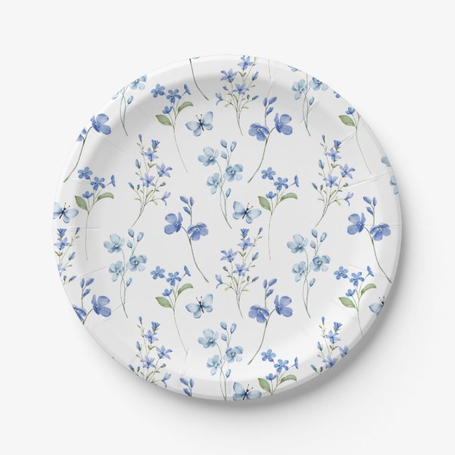 Plato De Papel Placa de papel de flores silvestres azul turquesa (Anverso)