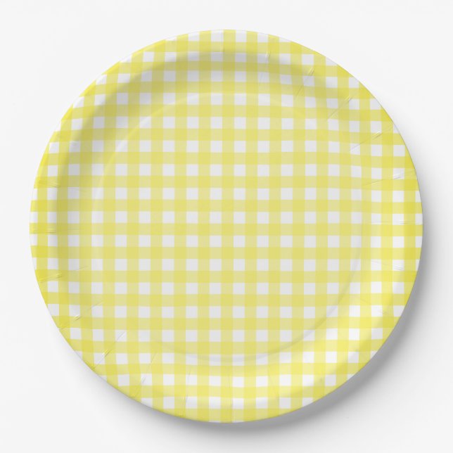 Plato De Papel Placa de papel de Gingham amarillo Faye (Anverso)