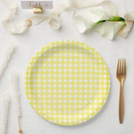 Plato De Papel Placa de papel de Gingham amarillo Faye