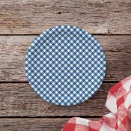 Plato De Papel Placa de papel de Gingham azul