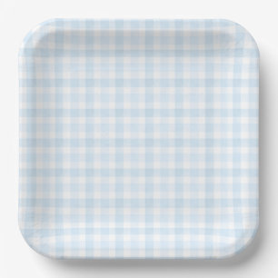 Plato De Papel Placa de papel de Gingham de color azul claro