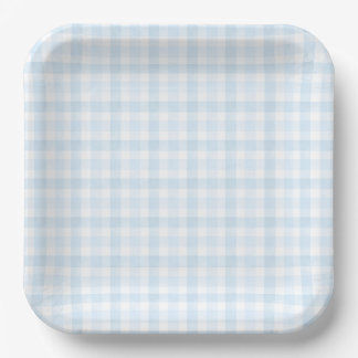 Plato De Papel Placa de papel de Gingham de color azul claro