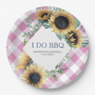 Plato De Papel Placa de papel de girasol y tartán rosa I