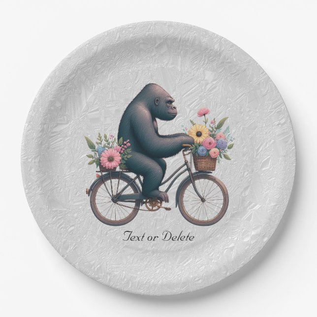 Plato De Papel Placa de papel de gorila de bicicleta floral (Anverso)