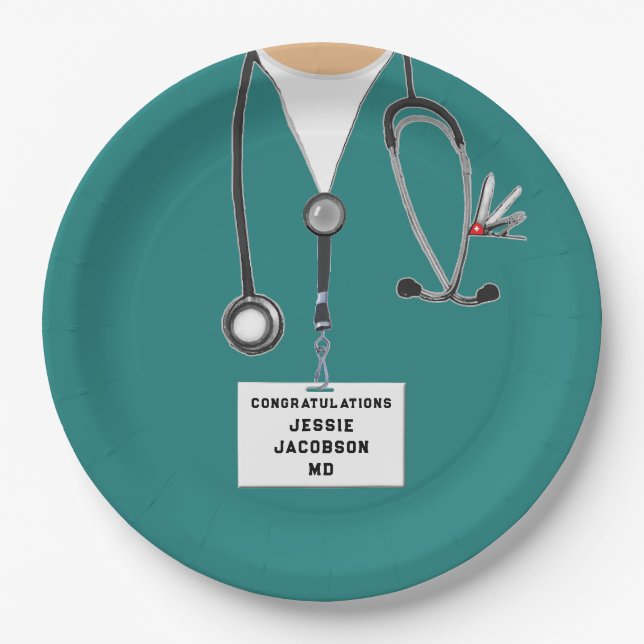 Plato De Papel Placa de papel de graduación de la escuela médica (Anverso)