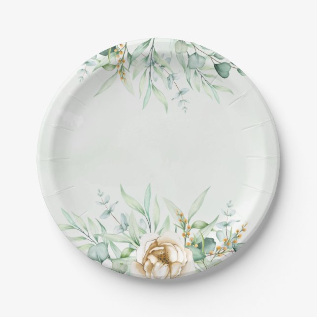 Plato De Papel Placa de papel de Greenery Boy Baby Shower (Anverso)