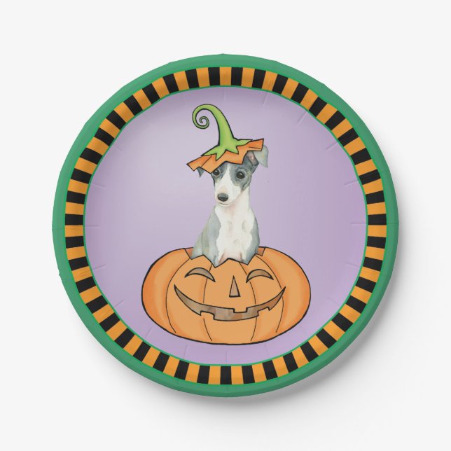 Plato De Papel Placa de papel de Greyhound italiana de Halloween (Anverso)