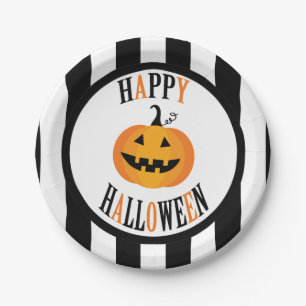 Plato De Papel Placa de papel de Halloween blanco y negro de 7"