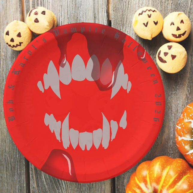 Plato De Papel Placa de papel de Halloween con batido de vampiro (Vampire Bite Halloween Paper Plate)