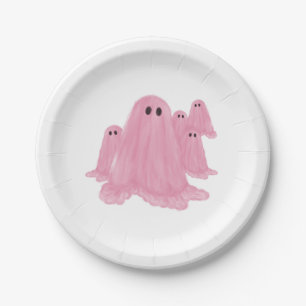 Plato De Papel Placa de papel de Halloween con fantasma rosa