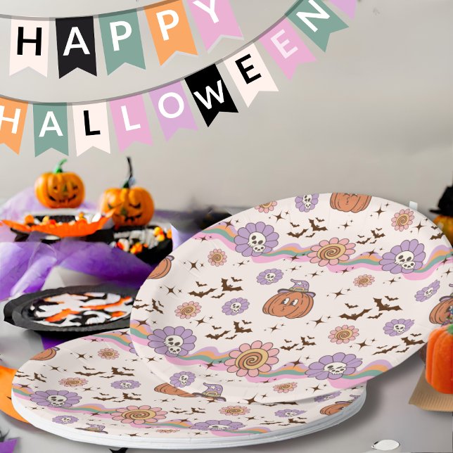 Plato De Papel Placa de papel de Halloween de moda retro Groovy (Subido por el creador)