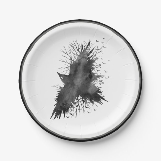 Plato De Papel Placa de papel de Halloween del cuervo (Anverso)