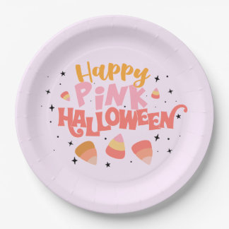 Plato De Papel Placa de papel de Halloween rosa feliz