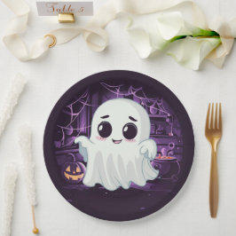 Plato De Papel Placa de papel de Ilustracion Ghost Halloween