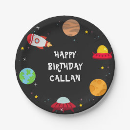 Plato De Papel Placa de papel de jugo de cumpleaños para el espac