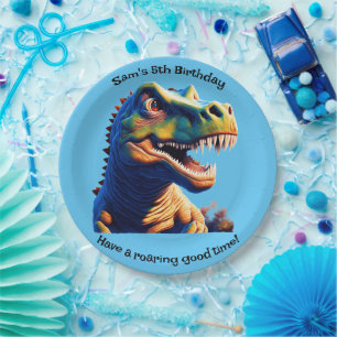 Plato De Papel Placa de papel de la fiesta de cumpleaños. Dinosau