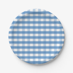 Plato De Papel Placa de papel de la guinga blanca azul