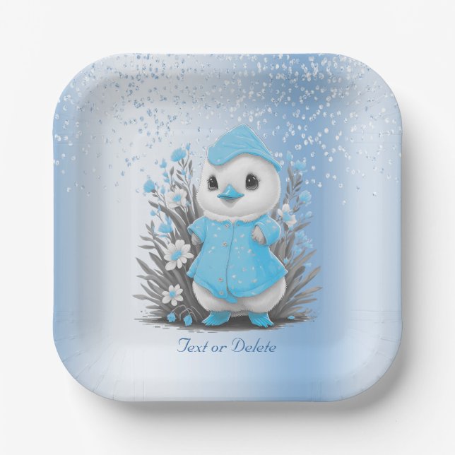 Plato De Papel Placa de papel de las flores azules del pato acuar (Anverso)