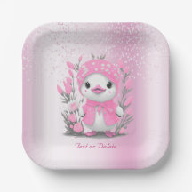 Placa de papel de las flores rosadas del pato acua