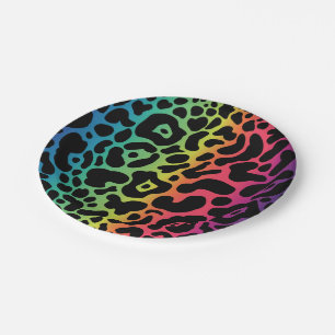 Plato De Papel Placa de papel de leopardo del arco iris