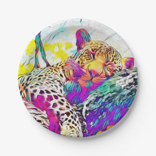 Plato De Papel Placa de papel de leopardo del arcoiris