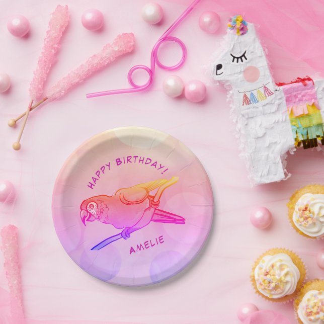 Plato De Papel Placa de papel de loro feliz cumpleaños (Fiesta)