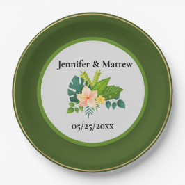 Plato De Papel Placa de papel de matrimonio personalizado verde y
