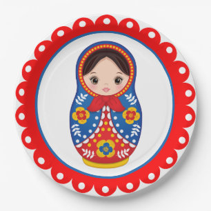 Plato De Papel Placa de papel de muñeca anidada rusa Matryoshka