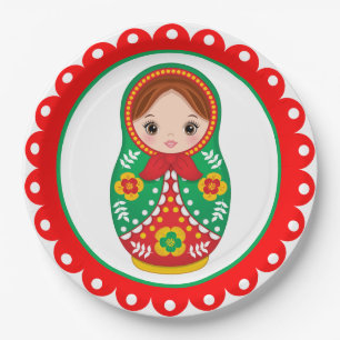 Plato De Papel Placa de papel de muñeca anidada rusa Matryoshka