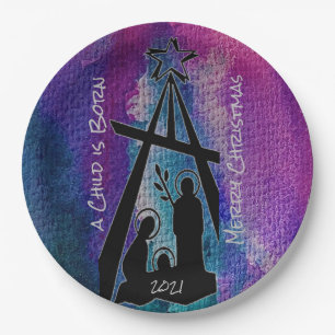 Plato De Papel Placa de papel de natividad de vidrio manchado