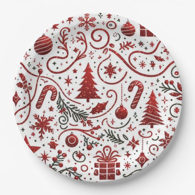 Plato De Papel Placa de papel de Navidades blancos rojos (Anverso)