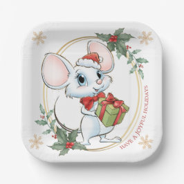 Plato De Papel Placa de papel de Navidades de Santa Mouse