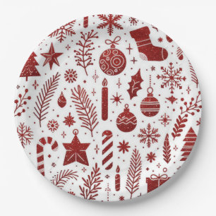 Plato De Papel Placa de papel de Navidades rojos blancos