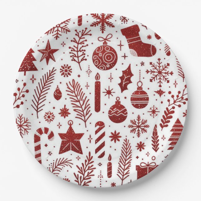 Plato De Papel Placa de papel de Navidades rojos blancos (Anverso)