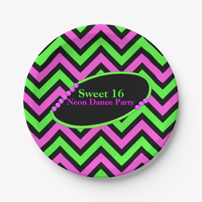 Plato De Papel Placa de papel de Neon Chevron Personalizado Fiest (Anverso)