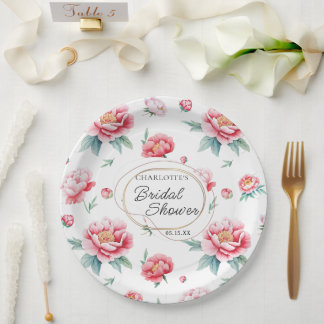 Plato De Papel Placa de papel de nombre personalizado de Peony de