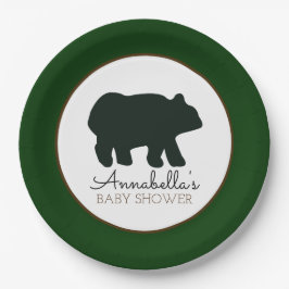 Plato De Papel Placa de papel de oso rústico (verde forestal)