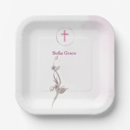Plato De Papel Placa de papel de papel de Chica floral y cruz ros